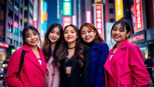 Blackpink members pose together, highlighting their unique styles and vibrant personalities.