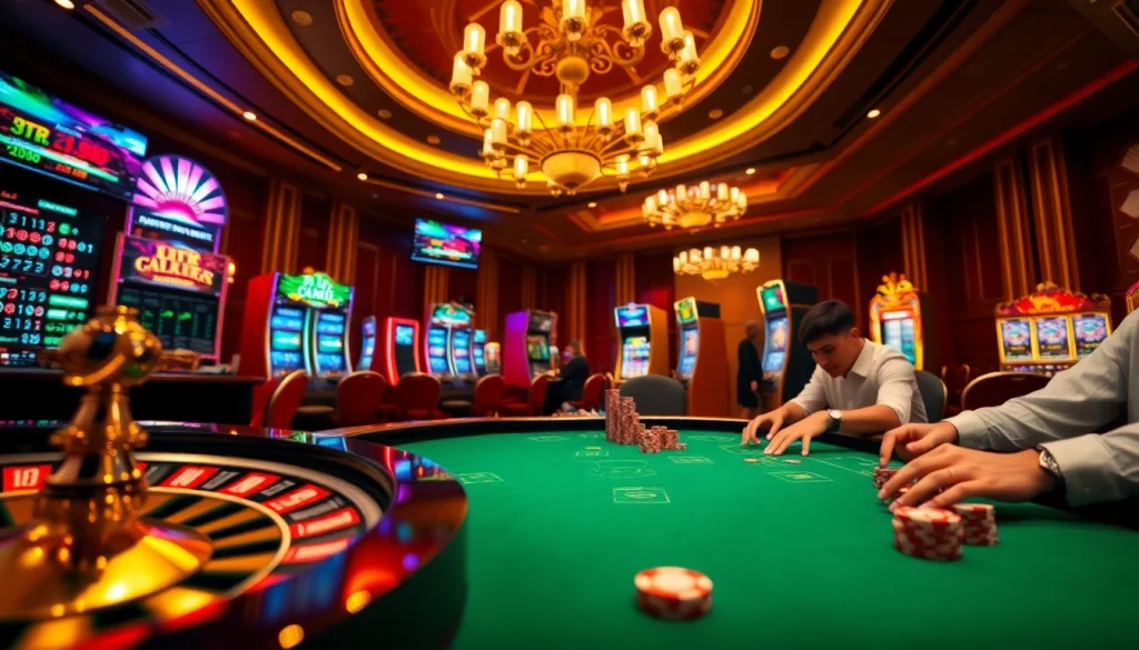Experience the thrill of high-stakes gaming at https://rr88.navy/ with a vibrant casino atmosphere filled with poker chips and roulette wheels.