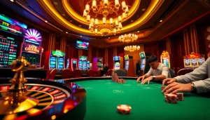 Experience the thrill of high-stakes gaming at https://rr88.navy/ with a vibrant casino atmosphere filled with poker chips and roulette wheels.