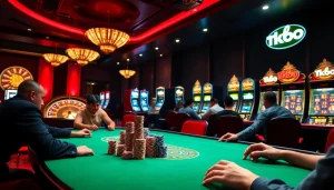 Players at the Tk88 casino table strategizing in an engaging poker game atmosphere.