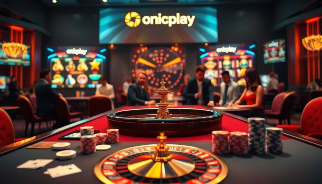 Engage with onicplay's thrilling slots and poker games in an elegant casino setting.