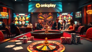 Engage with onicplay's thrilling slots and poker games in an elegant casino setting.