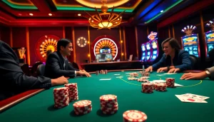 Experience the excitement of topclub gaming at a luxurious casino table with poker chips and cards.