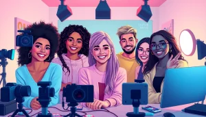 Find trending OnlyFans models in a vibrant workspace with diverse creators, showcasing unique personalities.