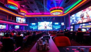 Engage in Trực tiếp esports action with thrilling visuals of gaming excitement and gambling elements.