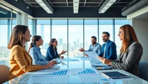 Engaging scene showcasing business growth insights through a meeting in a modern office.