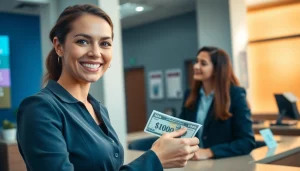 Menyetorkan 1k dalam bentuk uang tunai di bank dengan teller yang ramah.