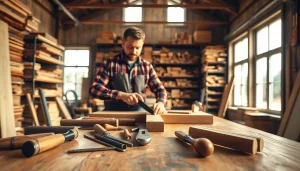 Carpentry Apprenticeship Near Me showcasing skilled craftsmanship in a bright workshop.