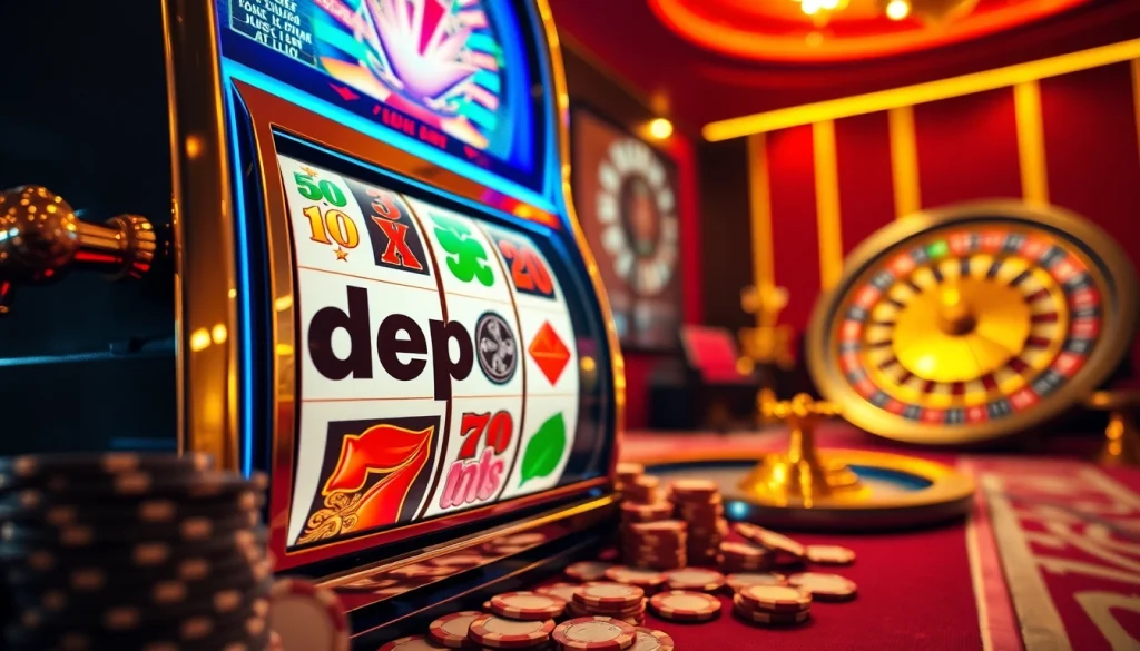 Rasakan kegembiraan slot depo pulsa dengan mesin slot yang penuh warna dan dekorasi kasino yang mewah.