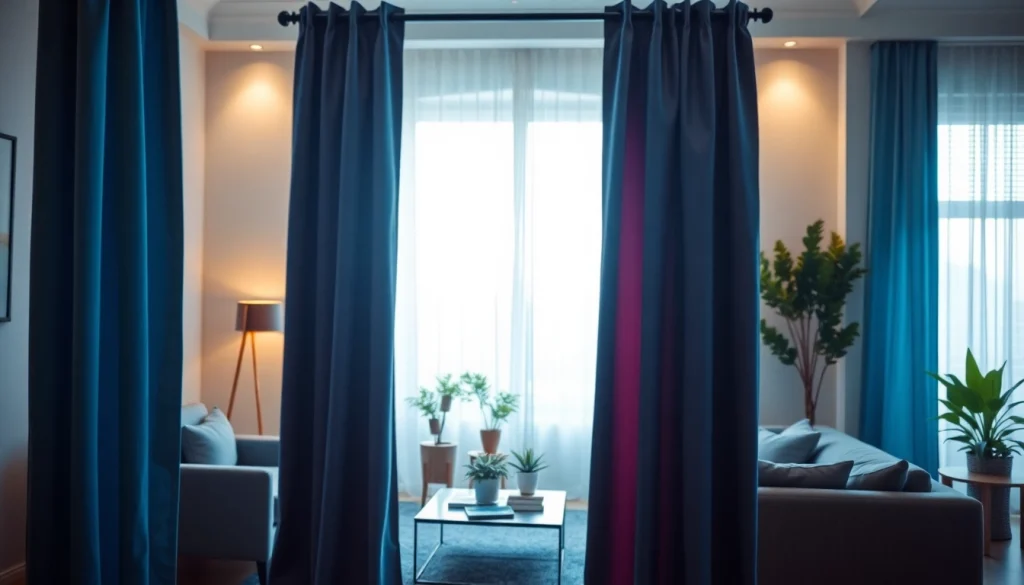 Beleef verduisterende gordijnen in een moderne woonkamer met verschillende stoffen en stijlen.