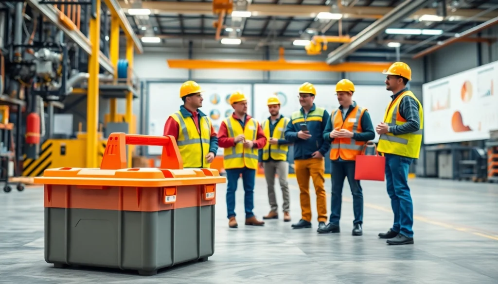 Assessing physical hazards with a diverse team in a safety-focused workplace environment.