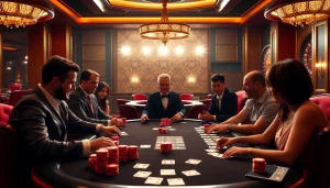 Players enjoying a thrilling poker game at MM88's luxurious casino.