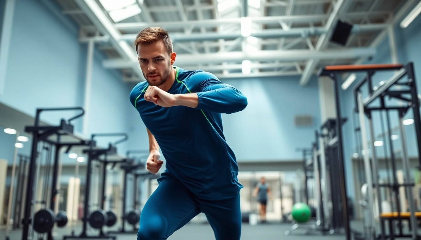 Aktiver Athlet, der für phantom athletics trainiert, zeigt beeindruckende Fähigkeiten in einem modernen Fitnessstudio.