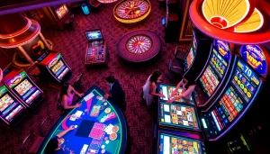 Players winning big on a jamu slot machine in a vibrant casino environment.