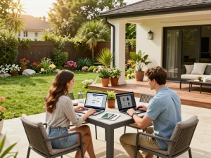 Creative use of an outdoor living configurator by a couple designing their backyard space.