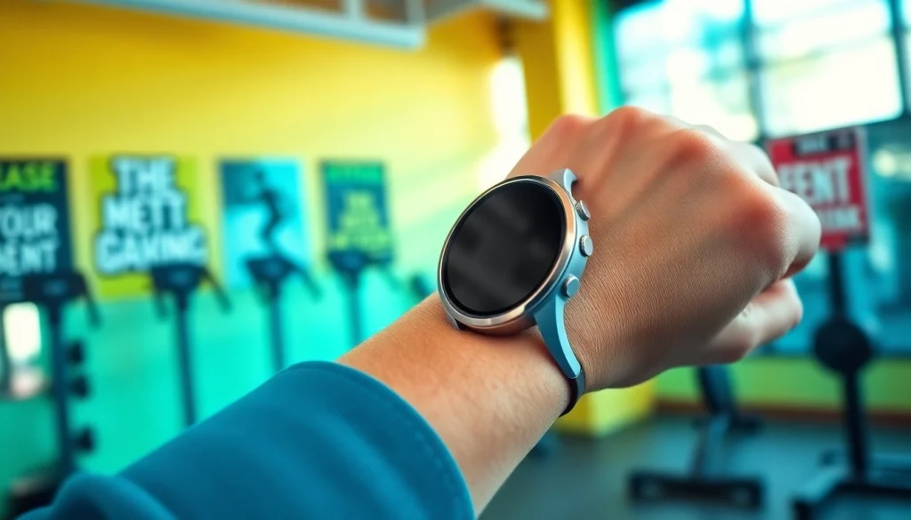 Engaging pulse smart watch displayed prominently in a modern fitness studio.