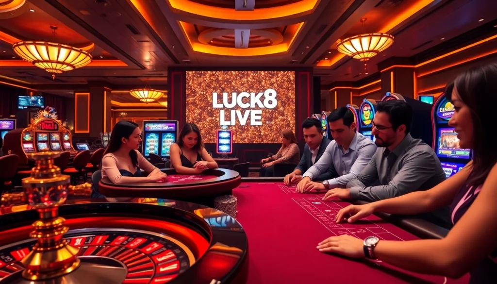 LUCK8 players enjoying a thrilling casino experience at lavish gaming tables