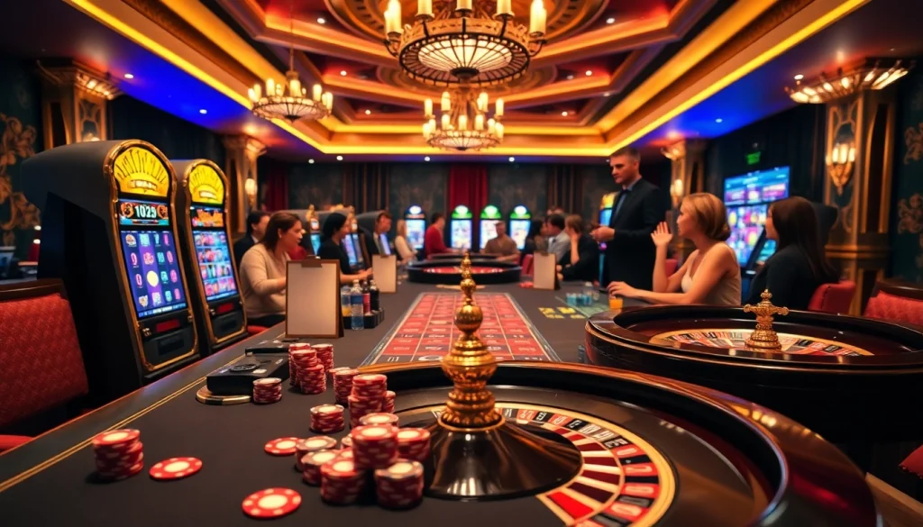 Jeu à enjeux élevés dans un casino en ligne France, mettant en vedette des machines à sous palpitantes et la roulette.