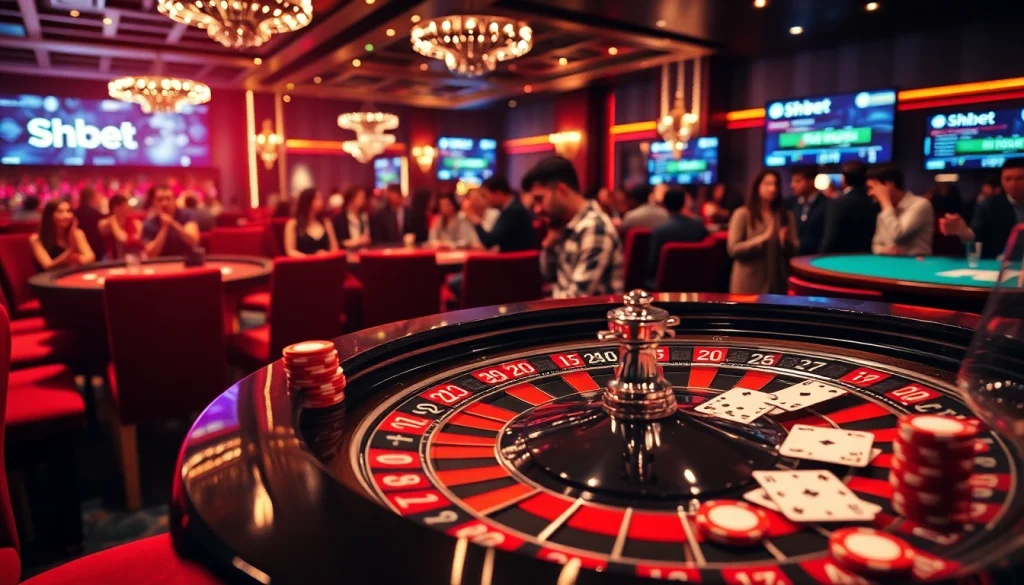 Shbet players engage in thrilling card games at a luxurious casino table.