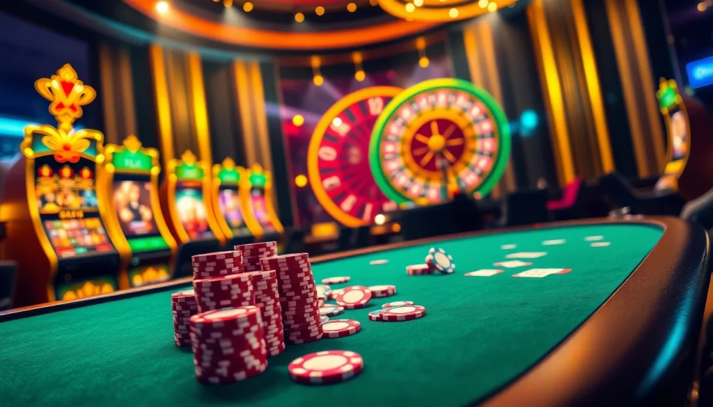 Players enjoying a thrilling online gaming experience with Hoki77 link and vibrant casino visuals.